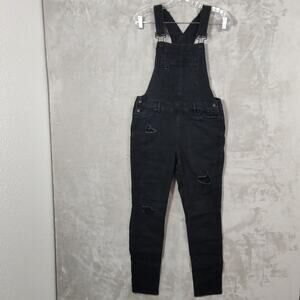 Blue Spice Black Denim Skinny Overalls Size 5 Distressed Holes & Ripped Stretch